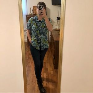 Blue Floral Button Up